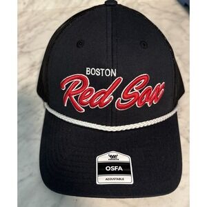Boston Redsox Trucker Hat With Rope Detail Around Brim Adjustable Mesh Back OSFA